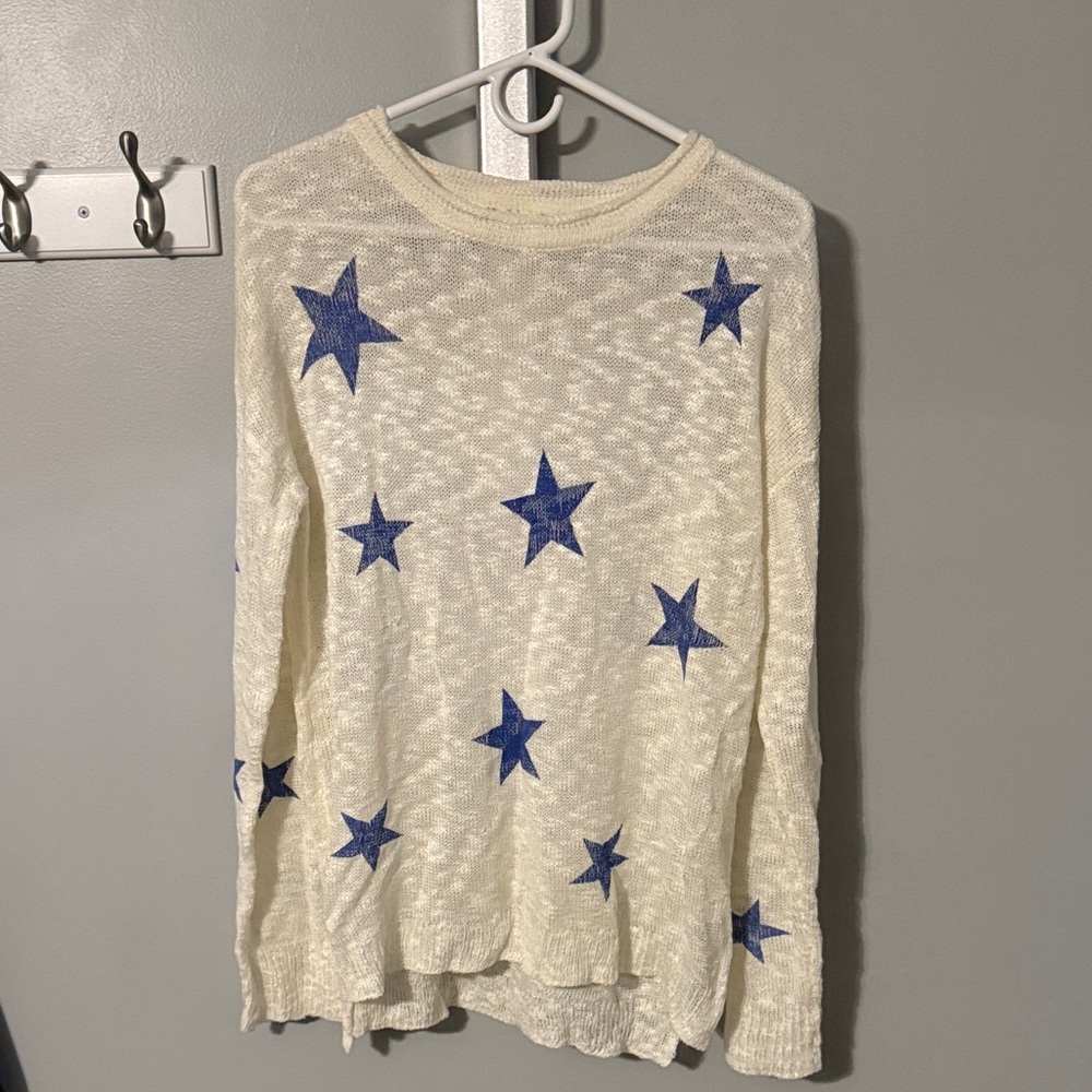 Cream Sweater with Blue Stars